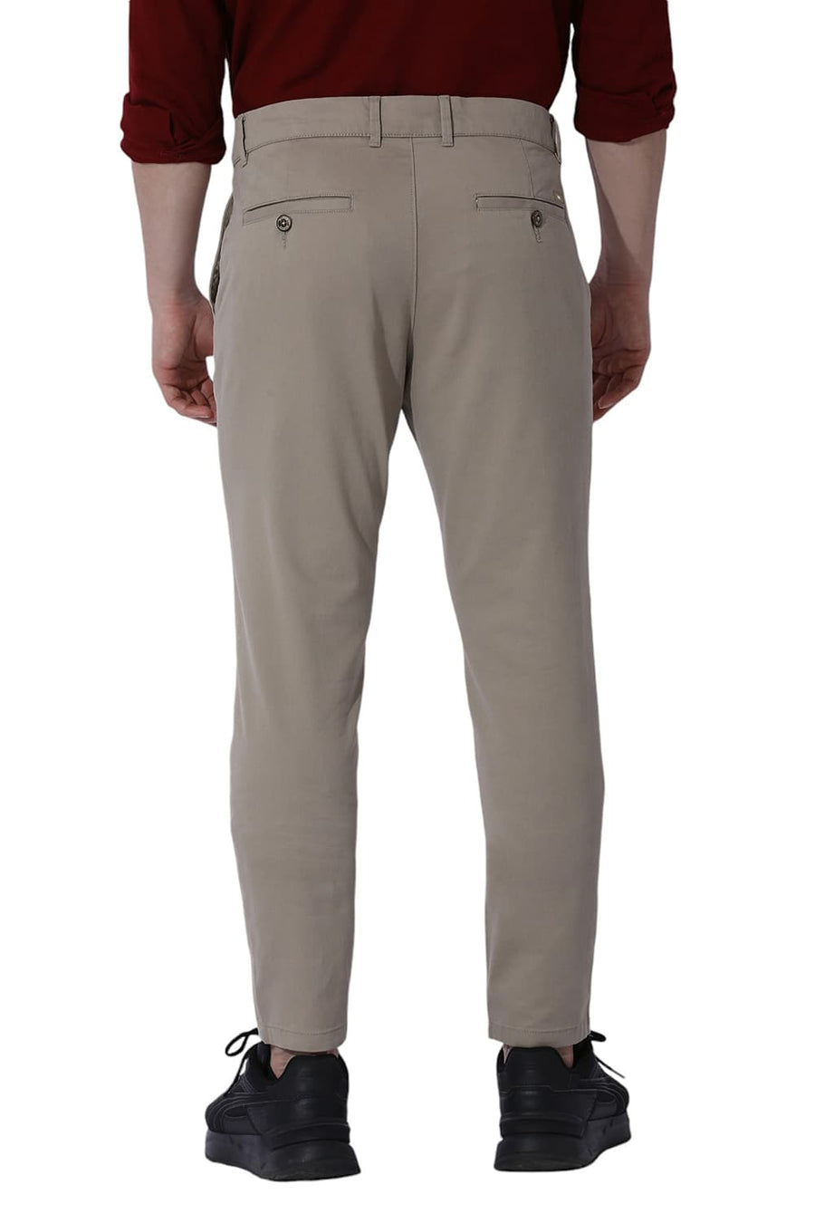 BASICS SKINNY FIT DUNE KHAKI COTTON STRETCH DOBBY TROUSERS