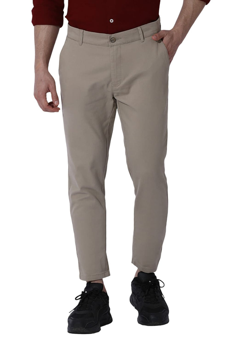 BASICS SKINNY FIT DUNE KHAKI COTTON STRETCH DOBBY TROUSERS