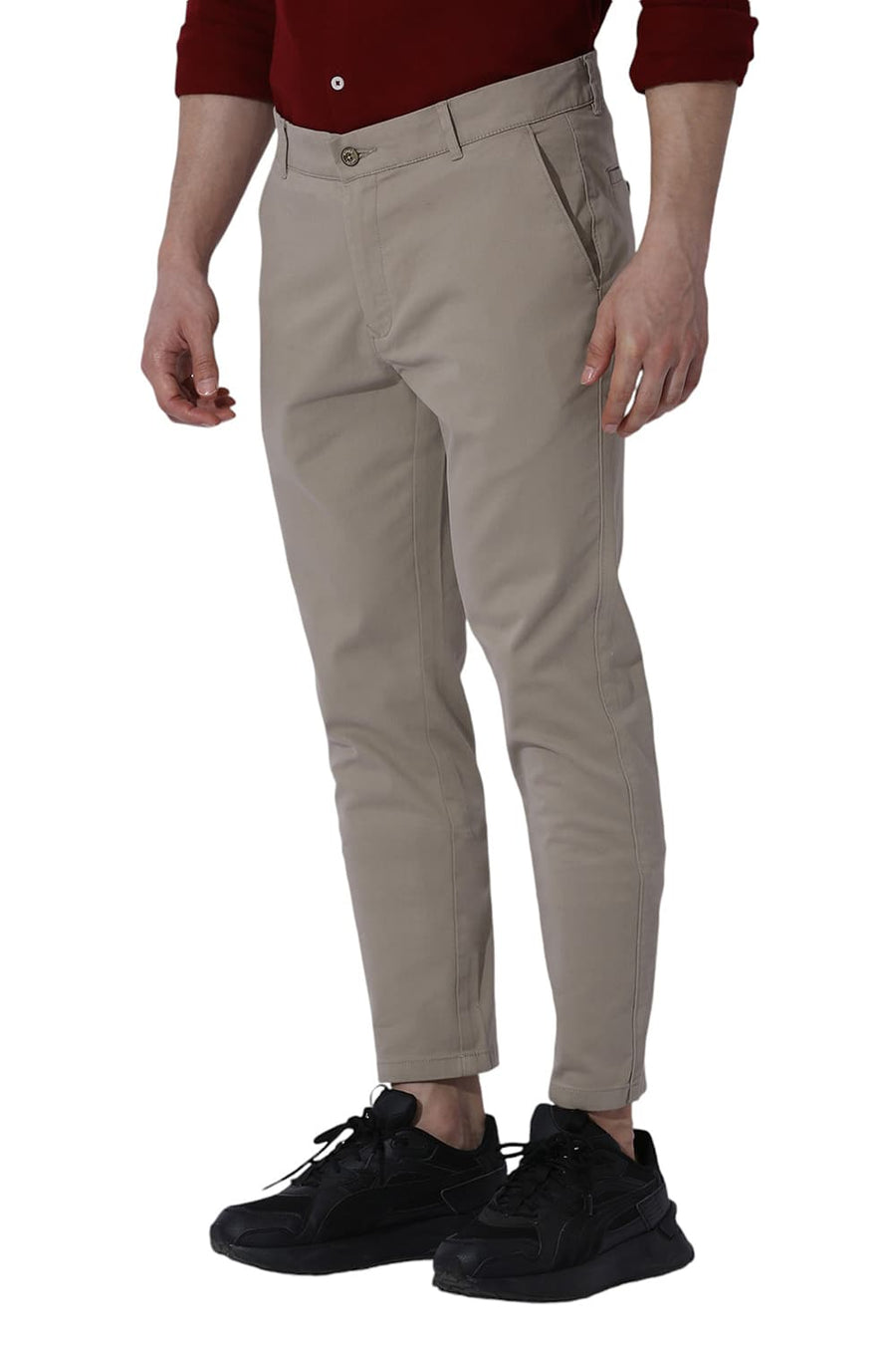 BASICS SKINNY FIT DUNE KHAKI COTTON STRETCH DOBBY TROUSERS