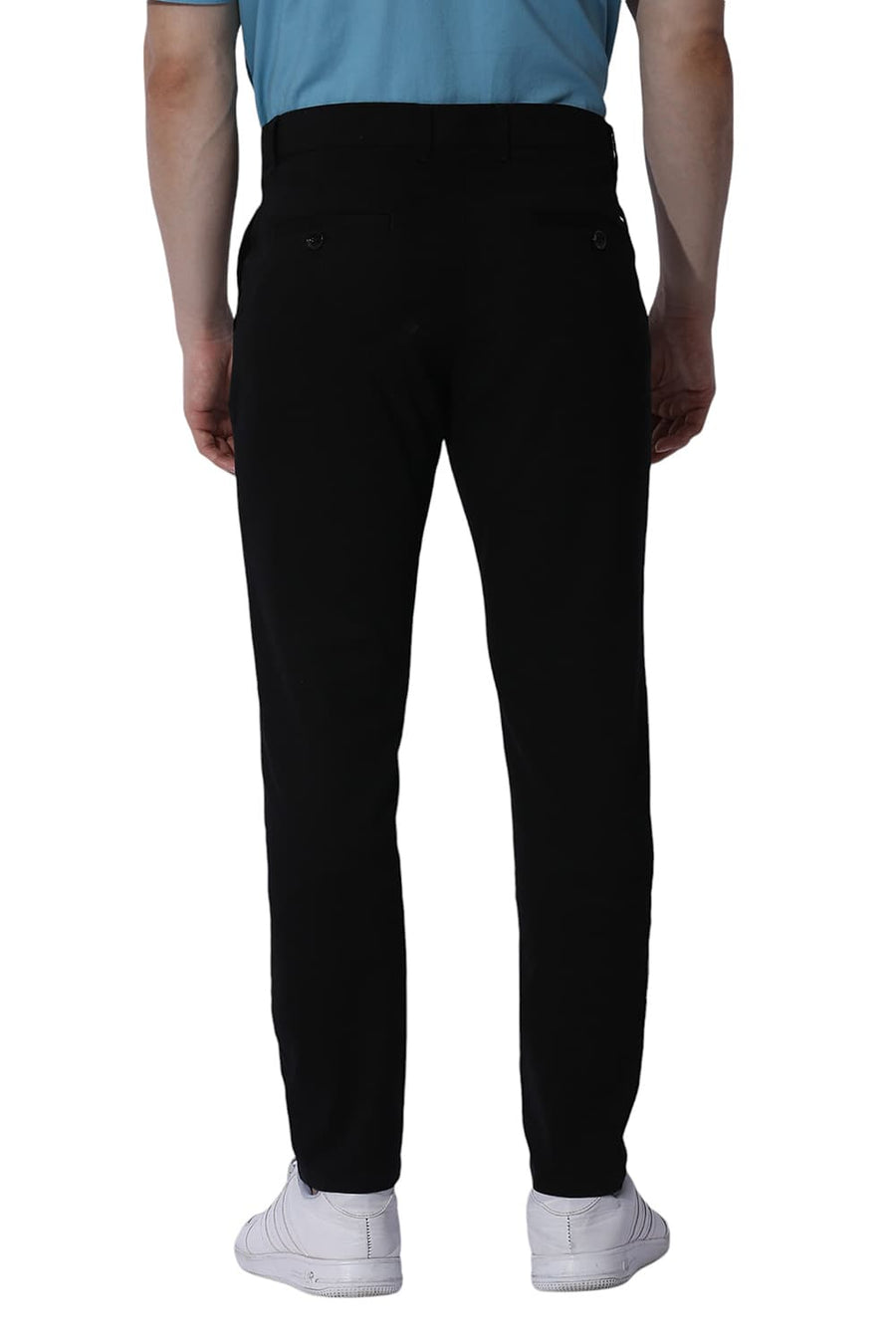BASICS SKINNY FIT JET BLACK COTTON STRETCH DOBBY TROUSERS