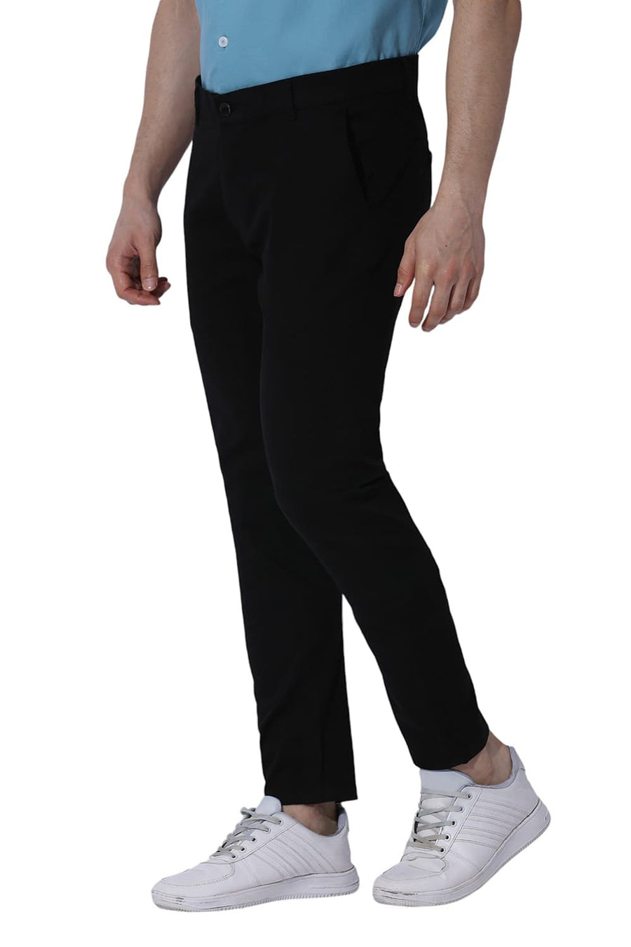 BASICS SKINNY FIT JET BLACK COTTON STRETCH DOBBY TROUSERS