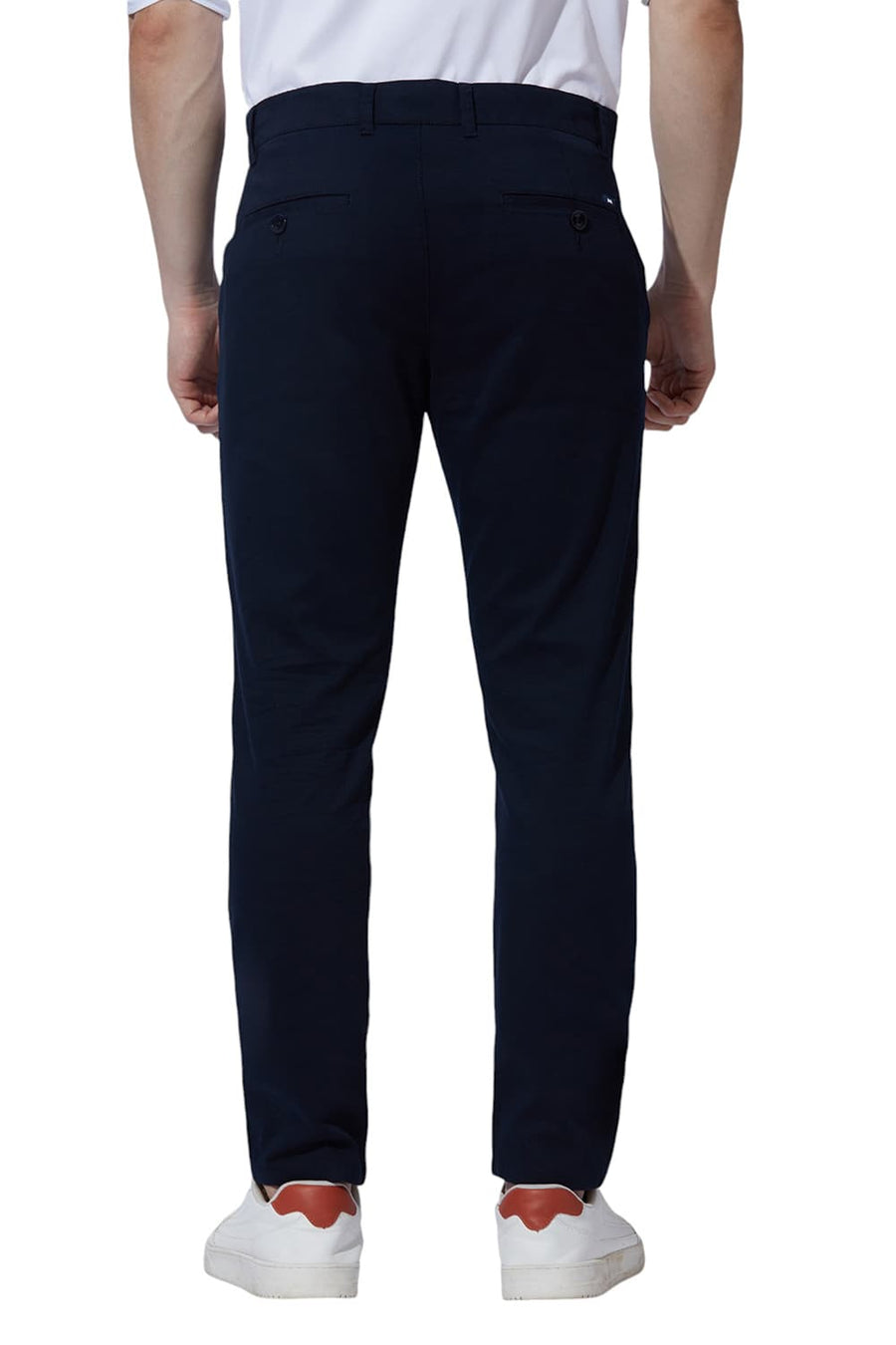 BASICS SKINNY FIT CARBON NAVY COTTON STRETCH DOBBY TROUSERS