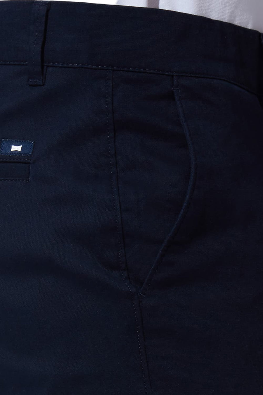 BASICS SKINNY FIT CARBON NAVY COTTON STRETCH DOBBY TROUSERS