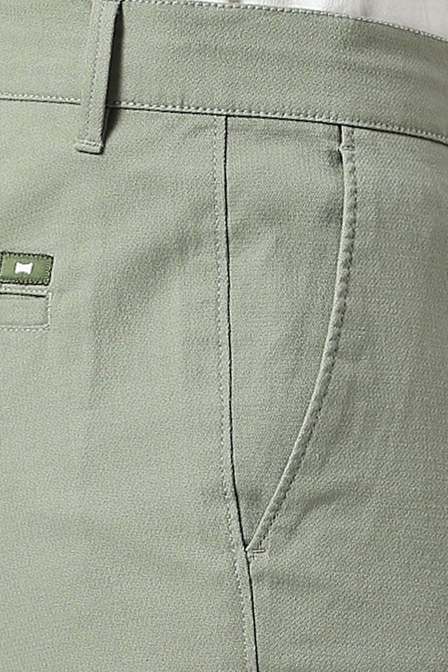 BASICS TAPERED FIT SEA MID GREEN COTTON STRETCH DOBBY TROUSERS