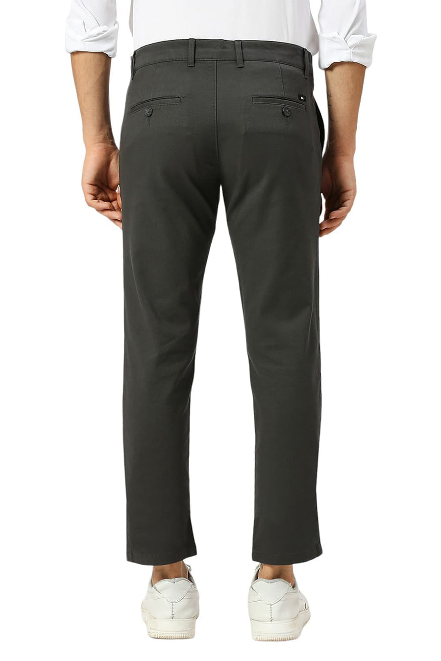 BASICS TAPERED FIT JET DARK GREY COTTON STRETCH DOBBY TROUSERS
