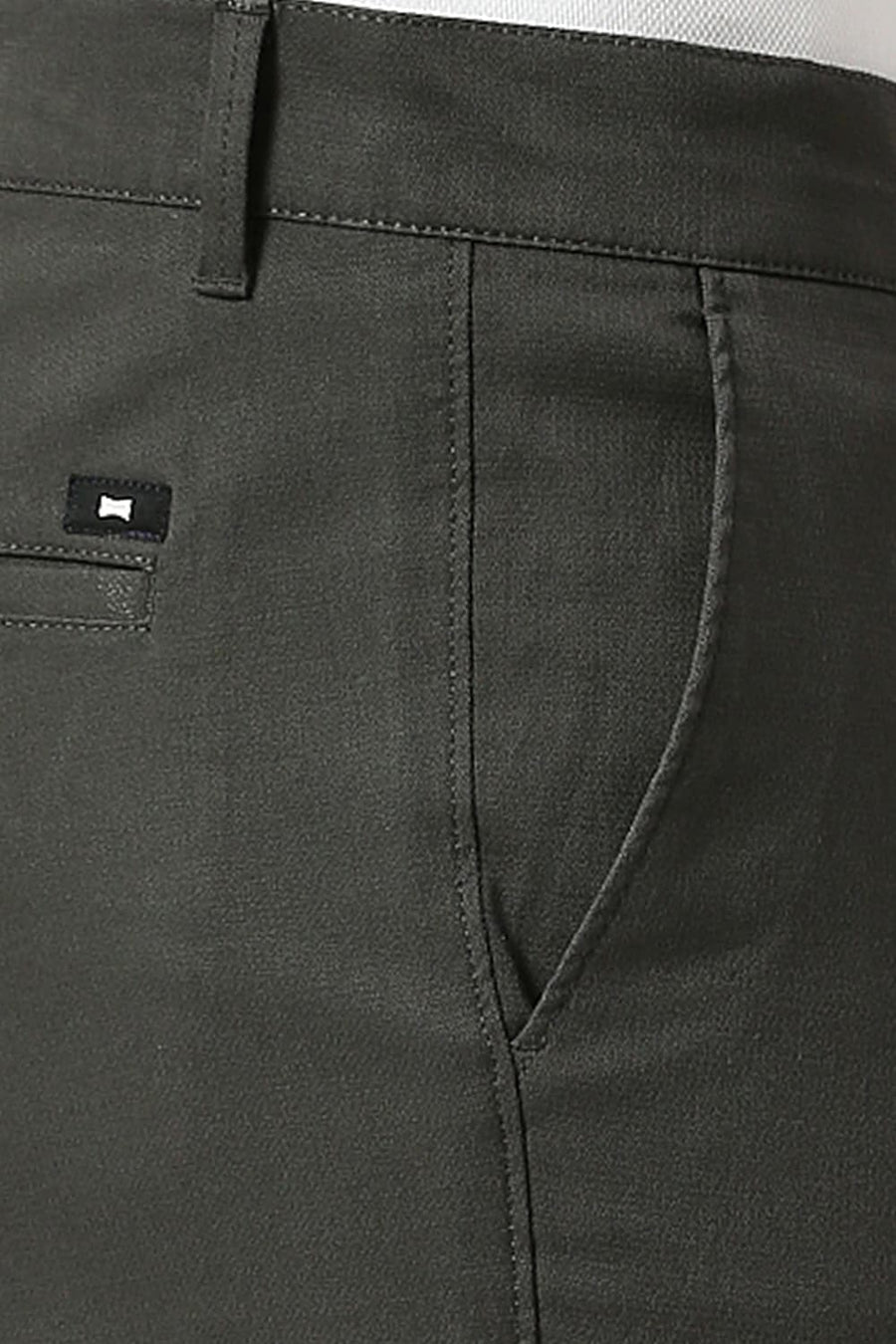 BASICS TAPERED FIT JET DARK GREY COTTON STRETCH DOBBY TROUSERS