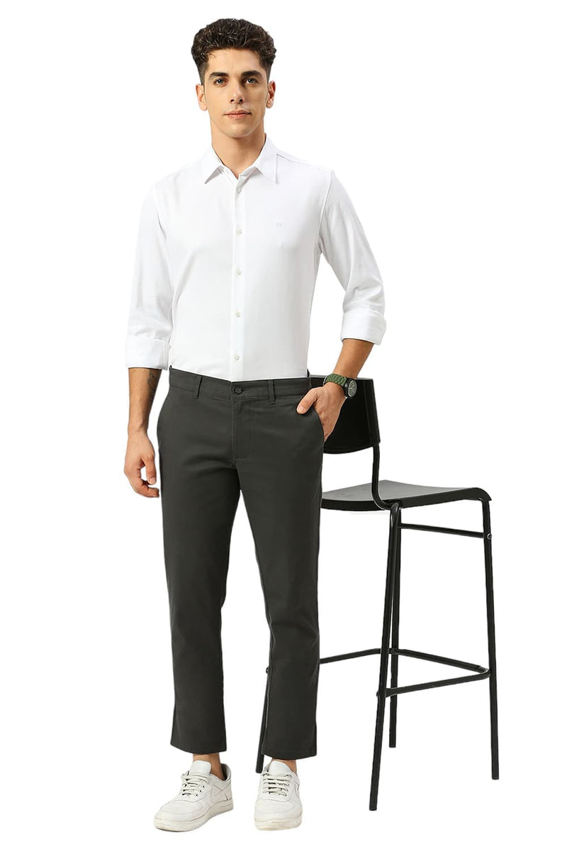 TAPERED FIT COTTON STRETCH DOBBY TROUSERS