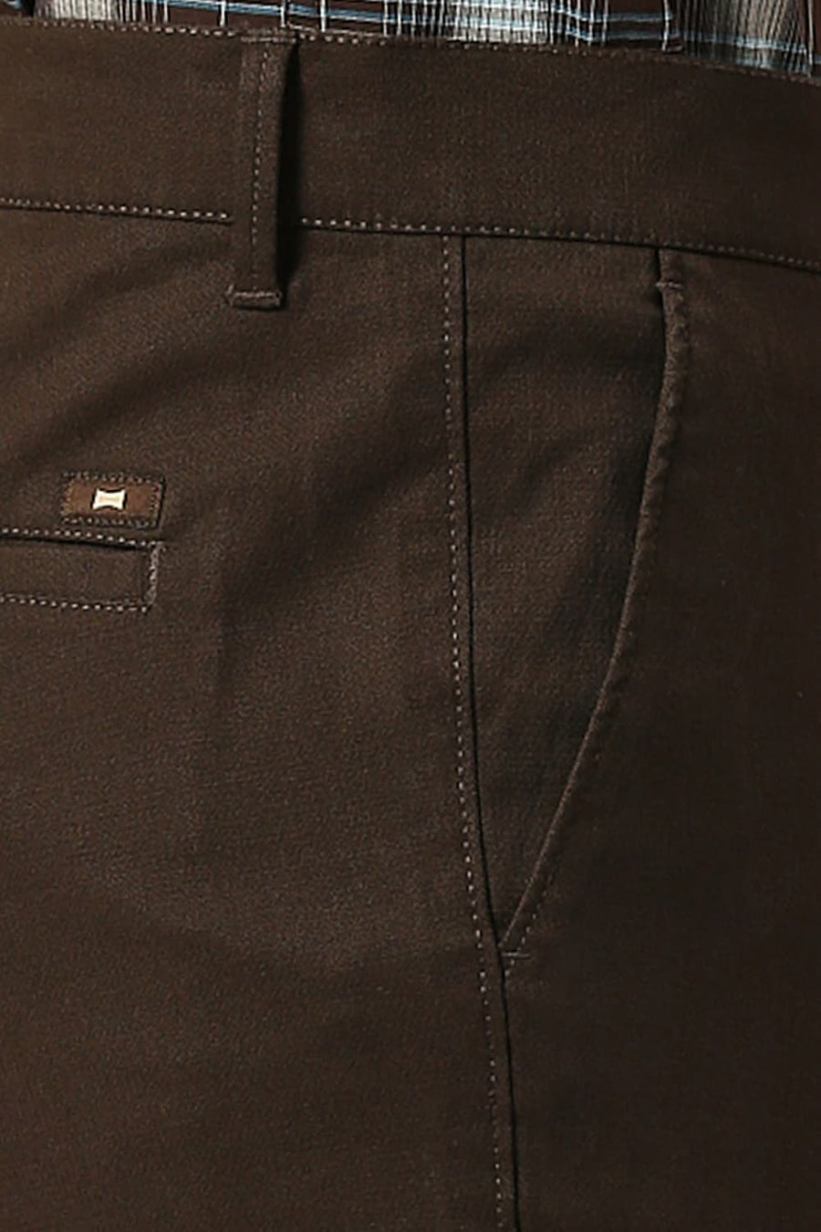 BASICS TAPERED FIT TURKISH DARK BROWN COTTON STRETCH DOBBY TROUSERS
