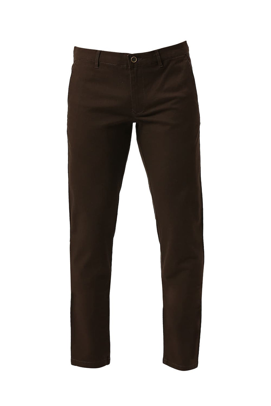 BASICS TAPERED FIT TURKISH DARK BROWN COTTON STRETCH DOBBY TROUSERS