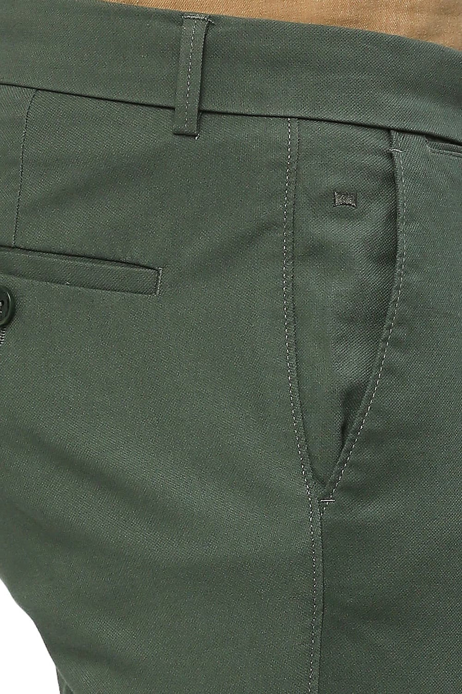 BASICS DRIFT FIT SILVER PINE GREEN COTTON STRETCH DOBBY TROUSERS