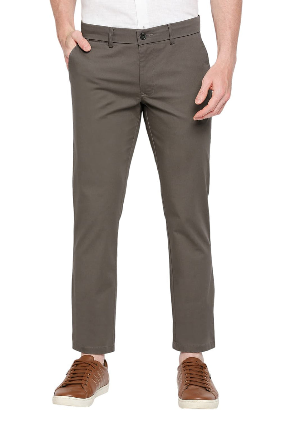 BASICS DRIFT FIT CROCODILE GREY COTTON STRETCH DOBBY TROUSERS