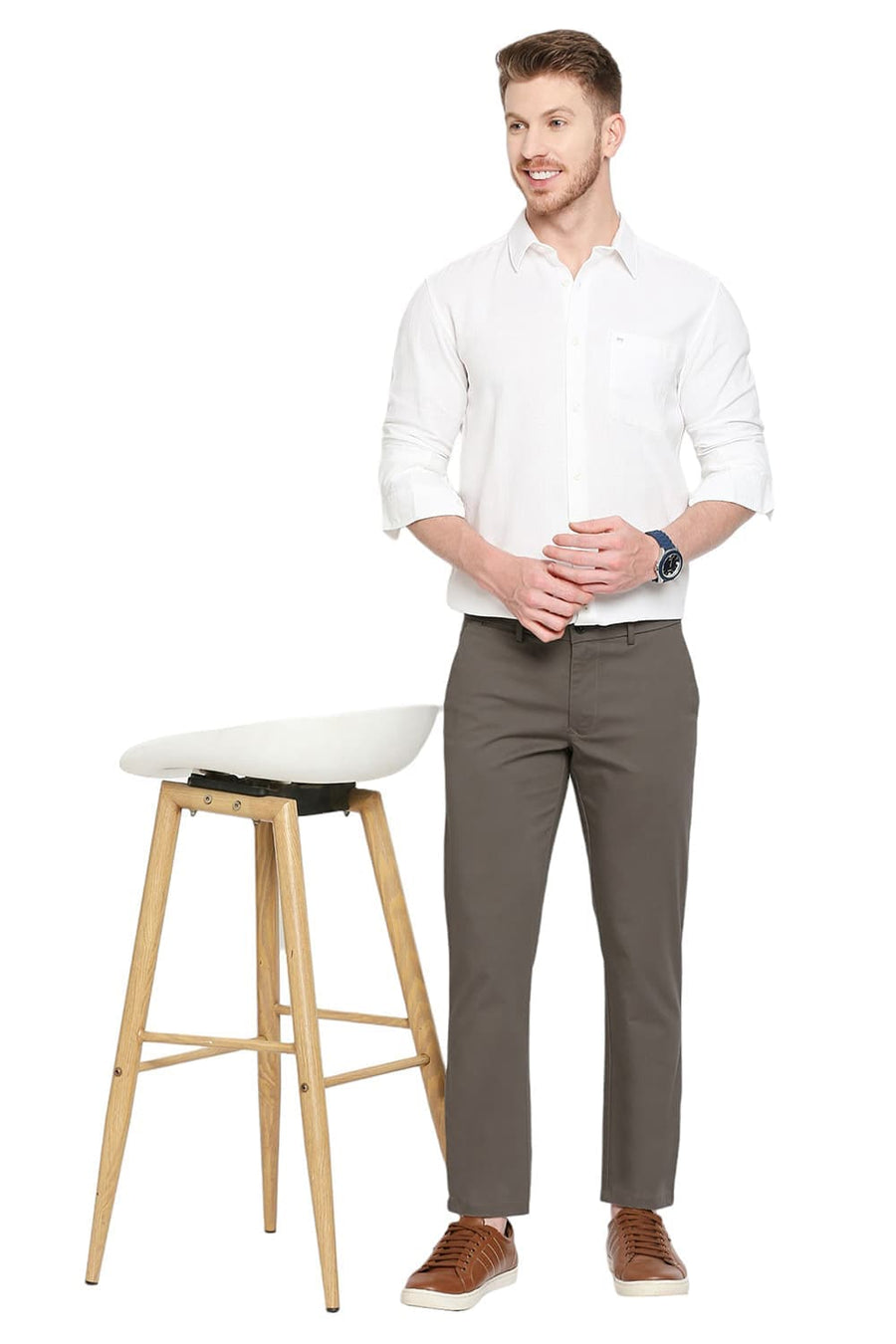 BASICS DRIFT FIT CROCODILE GREY COTTON STRETCH DOBBY TROUSERS