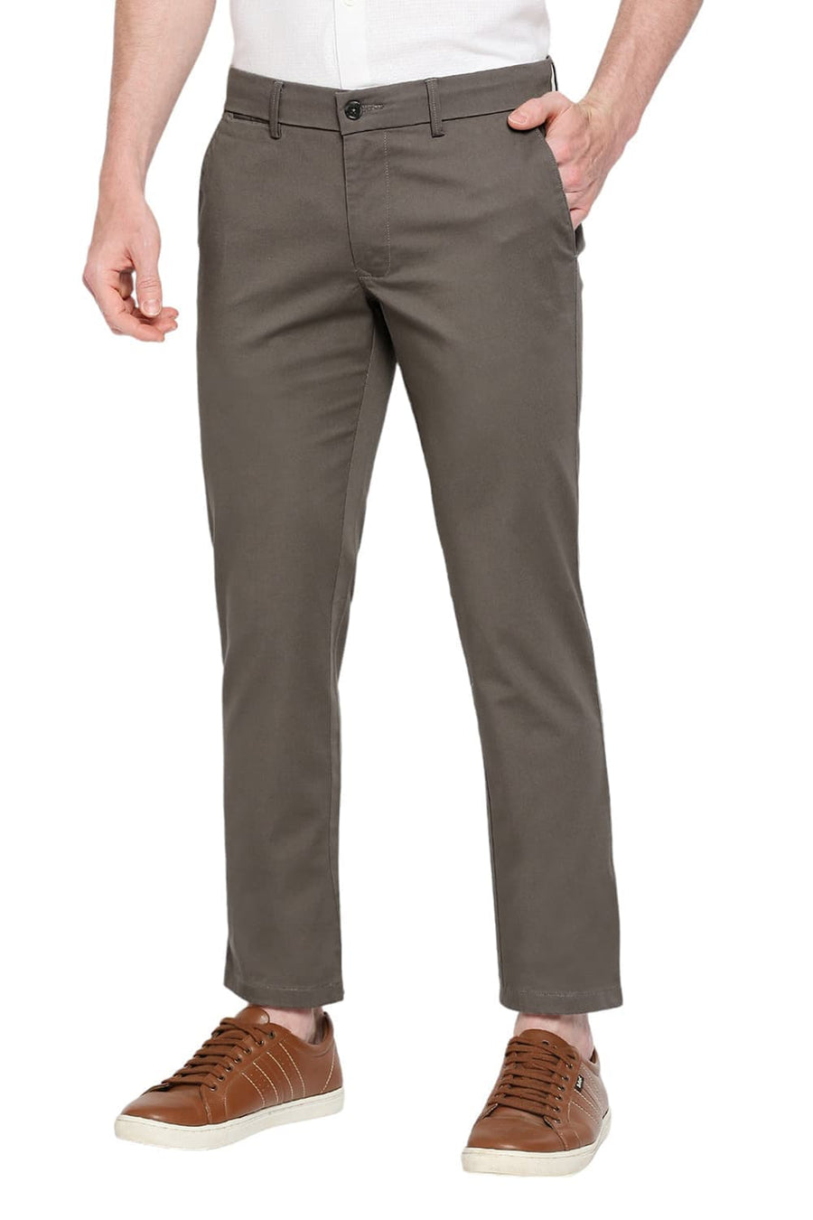 BASICS DRIFT FIT CROCODILE GREY COTTON STRETCH DOBBY TROUSERS