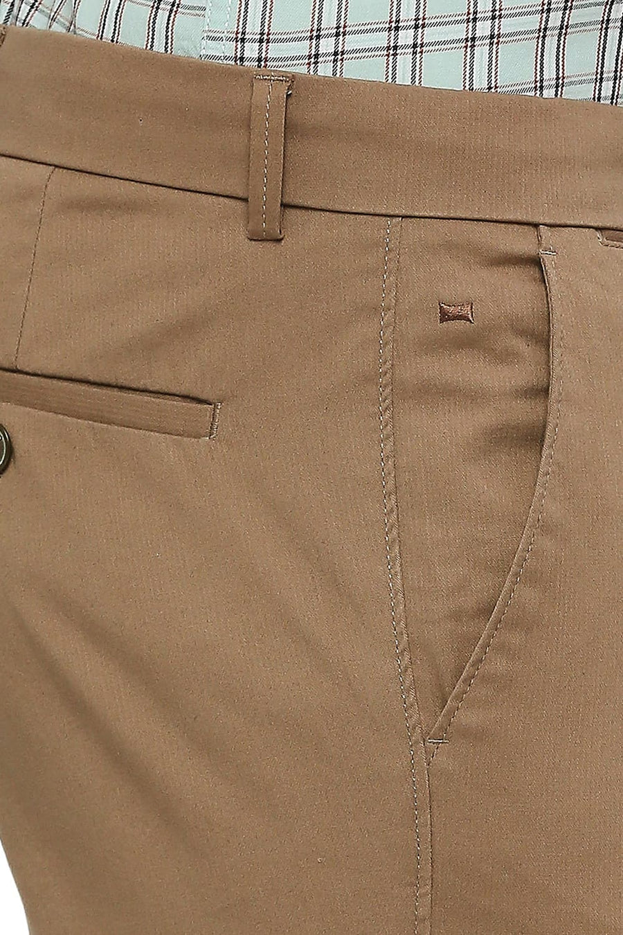 BASICS DRIFT FIT TAUPE BROWN COTTON STRETCH DOBBY TROUSERS