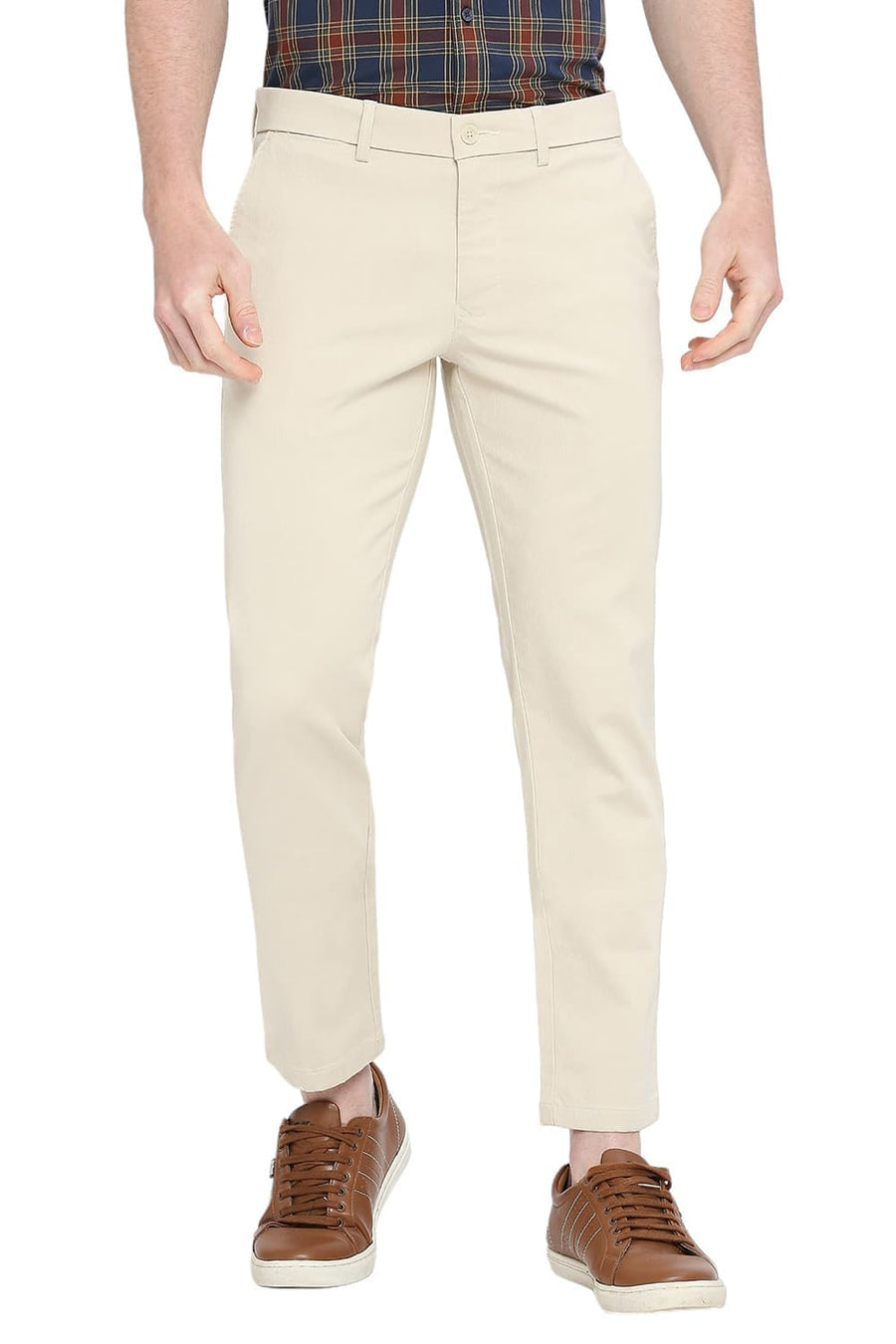 BASICS DRIFT FIT TURTLE DOVE BEGE COTTON STRETCH DOBBY TROUSERS