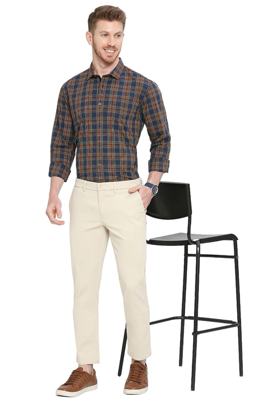 BASICS DRIFT FIT TURTLE DOVE BEGE COTTON STRETCH DOBBY TROUSERS