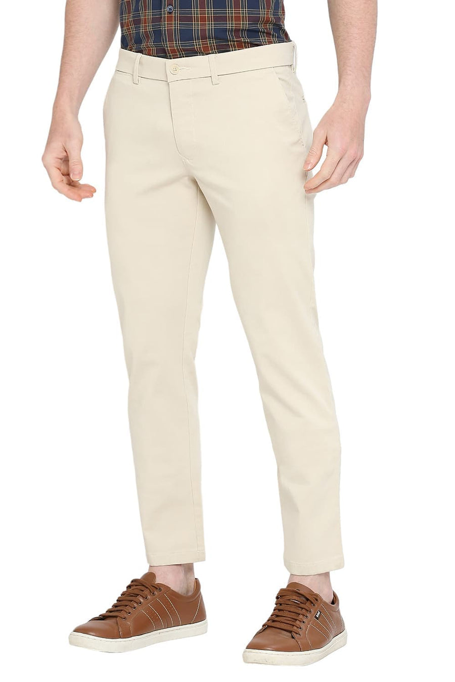 BASICS DRIFT FIT TURTLE DOVE BEGE COTTON STRETCH DOBBY TROUSERS