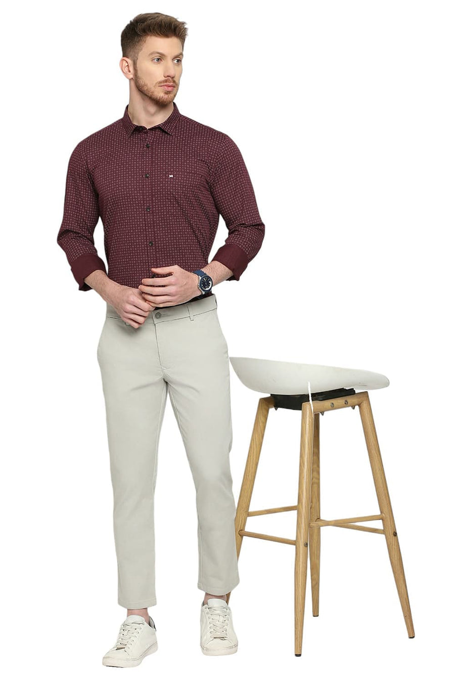 BASICS DRIFT FIT BELGIAN GREY COTTON STRETCH DOBBY TROUSERS