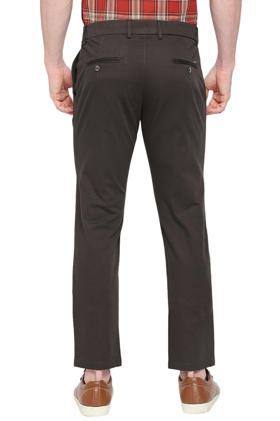 BASICS DRIFT FIT TURKISH COFFEE BROWN COTTON STRETCH DOBBY TROUSERS