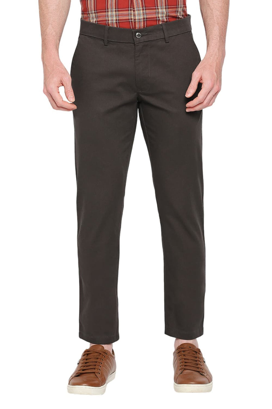 BASICS DRIFT FIT TURKISH COFFEE BROWN COTTON STRETCH DOBBY TROUSERS