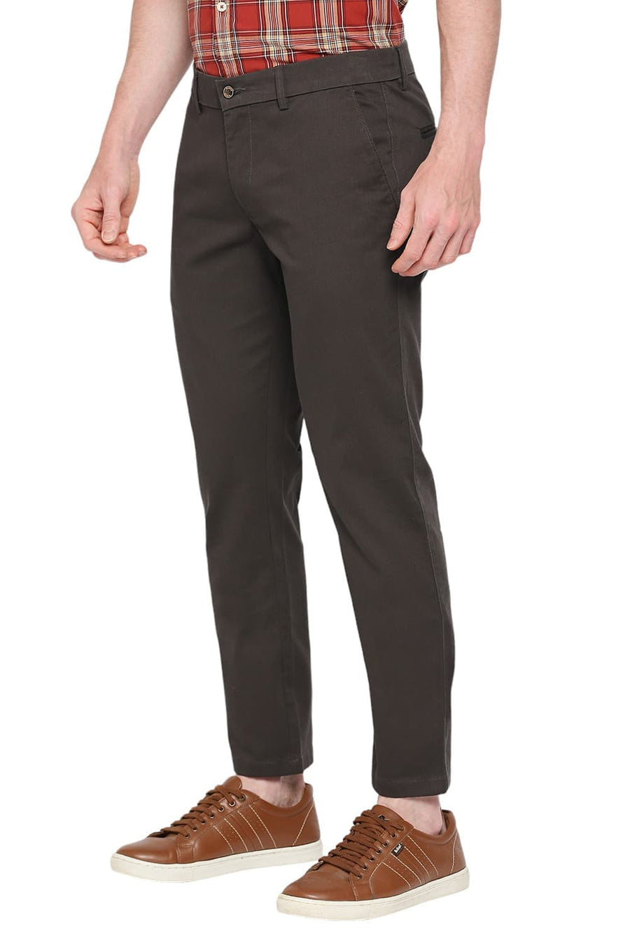 BASICS DRIFT FIT TURKISH COFFEE BROWN COTTON STRETCH DOBBY TROUSERS