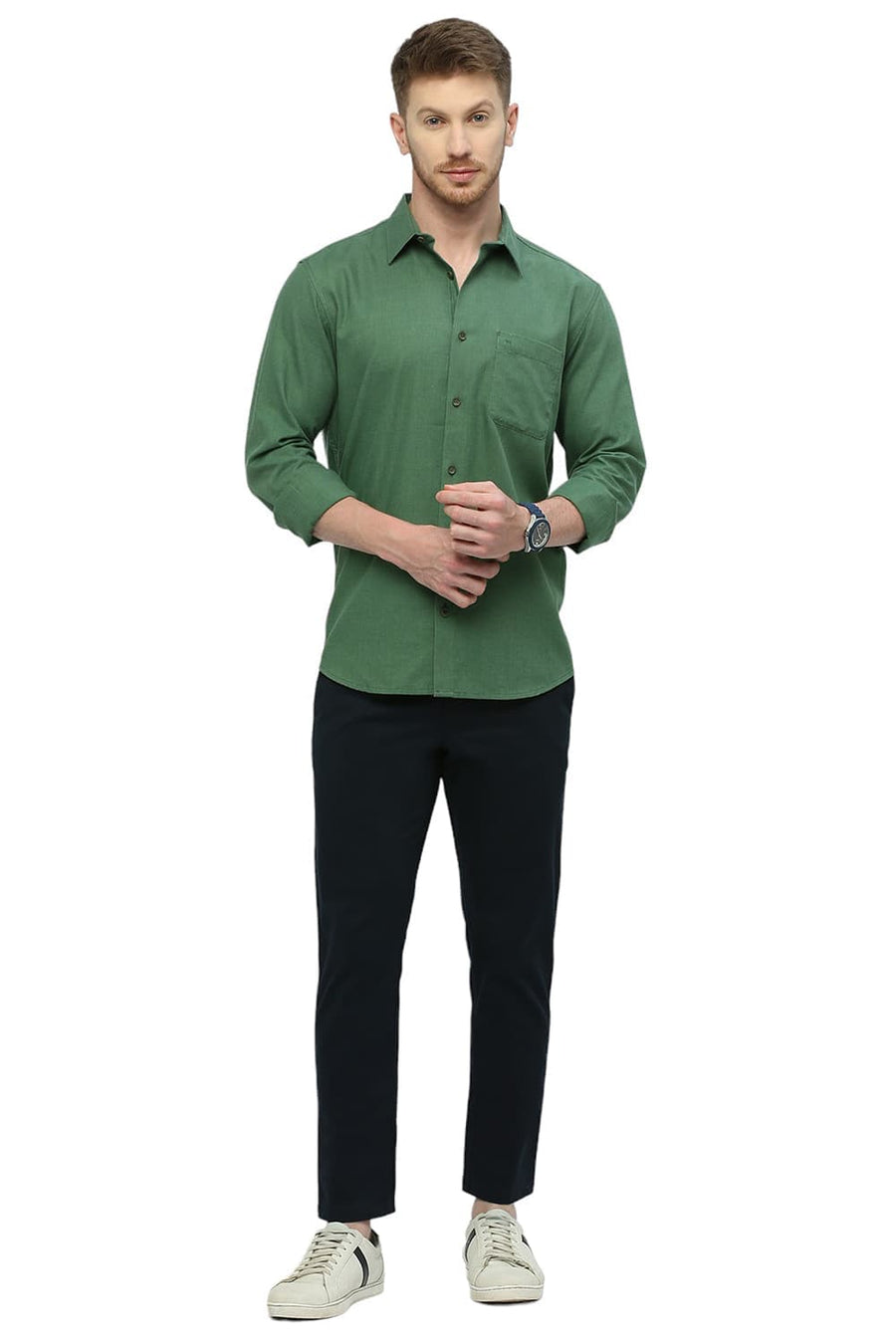 BASICS DRIFT FIT SKY CAPTAIN NAVY COTTON STRETCH DOBBY TROUSERS