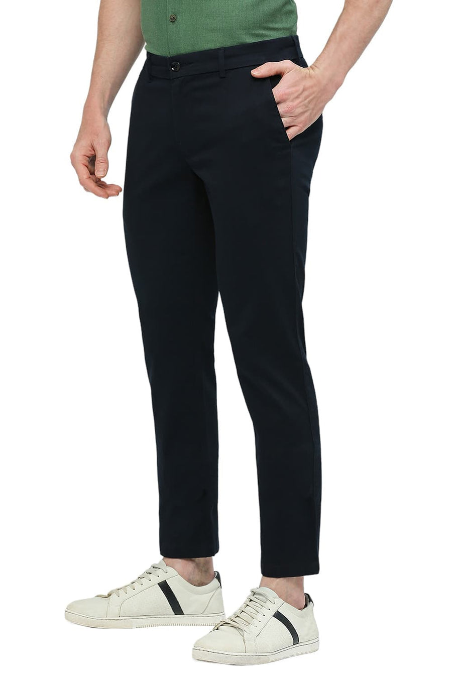 BASICS DRIFT FIT SKY CAPTAIN NAVY COTTON STRETCH DOBBY TROUSERS