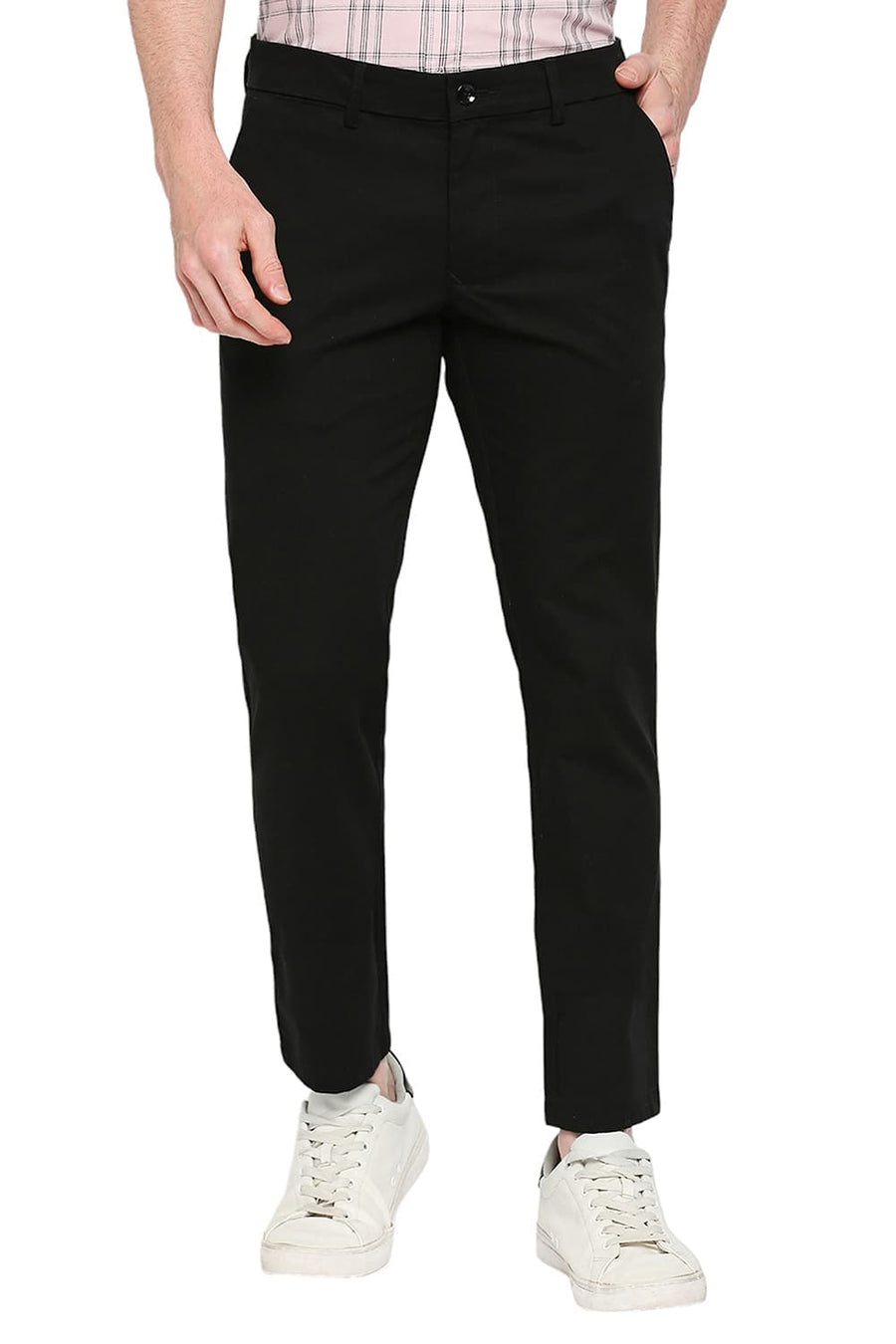BASICS DRIFT FIT ANTHRACITE BLACK COTTON STRETCH DOBBY TROUSERS