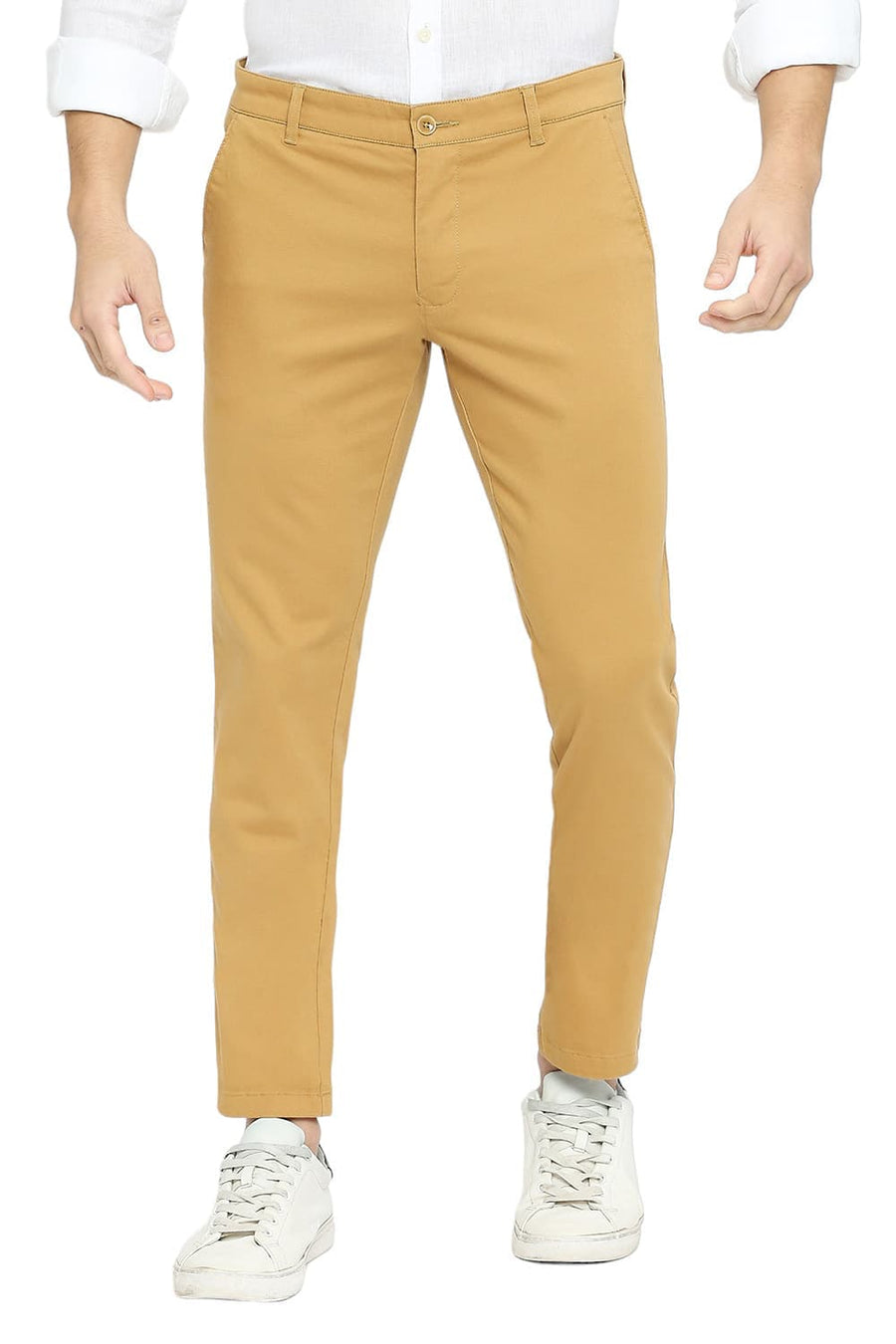 BASICS DRIFT FIT BONE BROWN COTTON STRETCH DOBBY TROUSERS