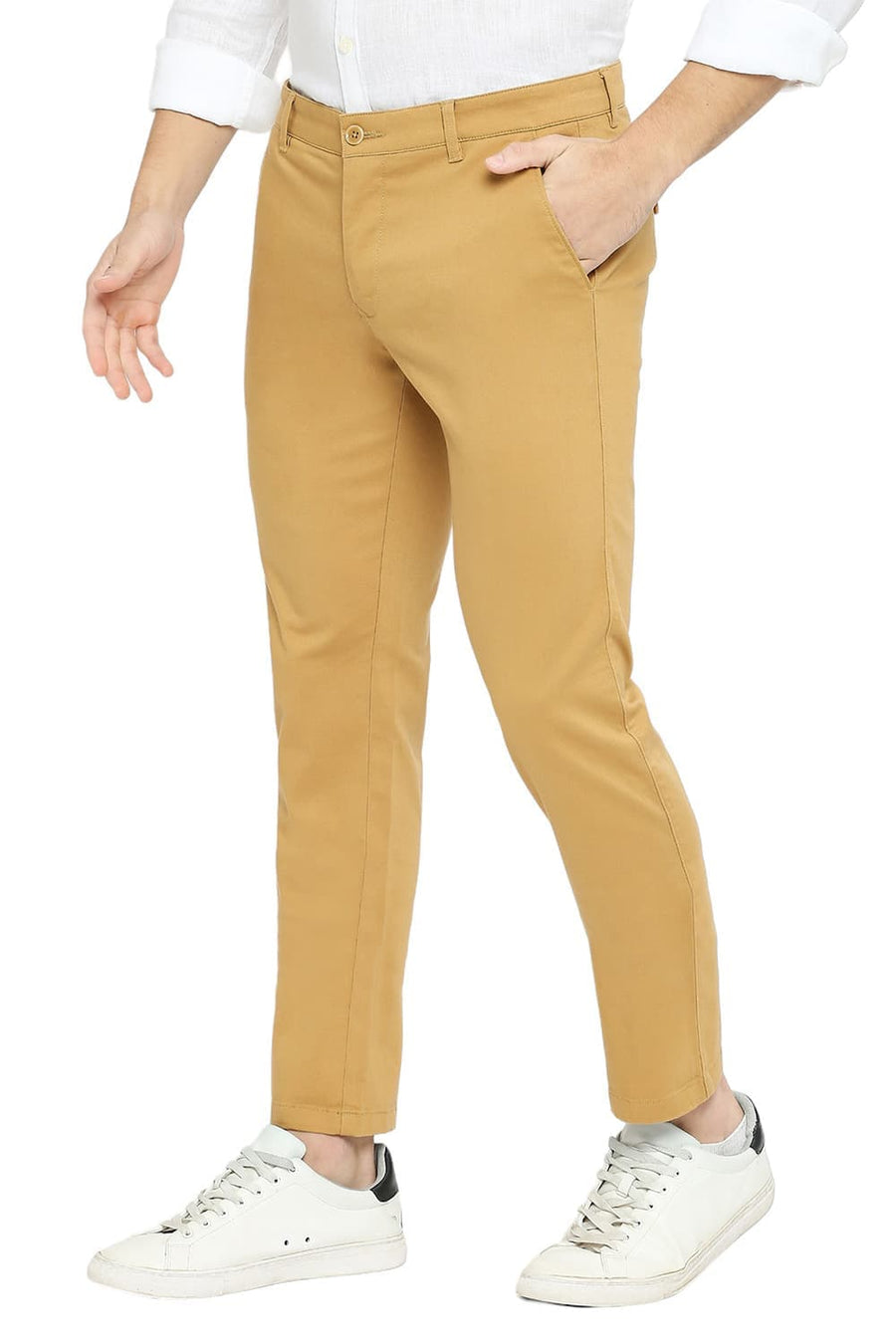 BASICS DRIFT FIT BONE BROWN COTTON STRETCH DOBBY TROUSERS