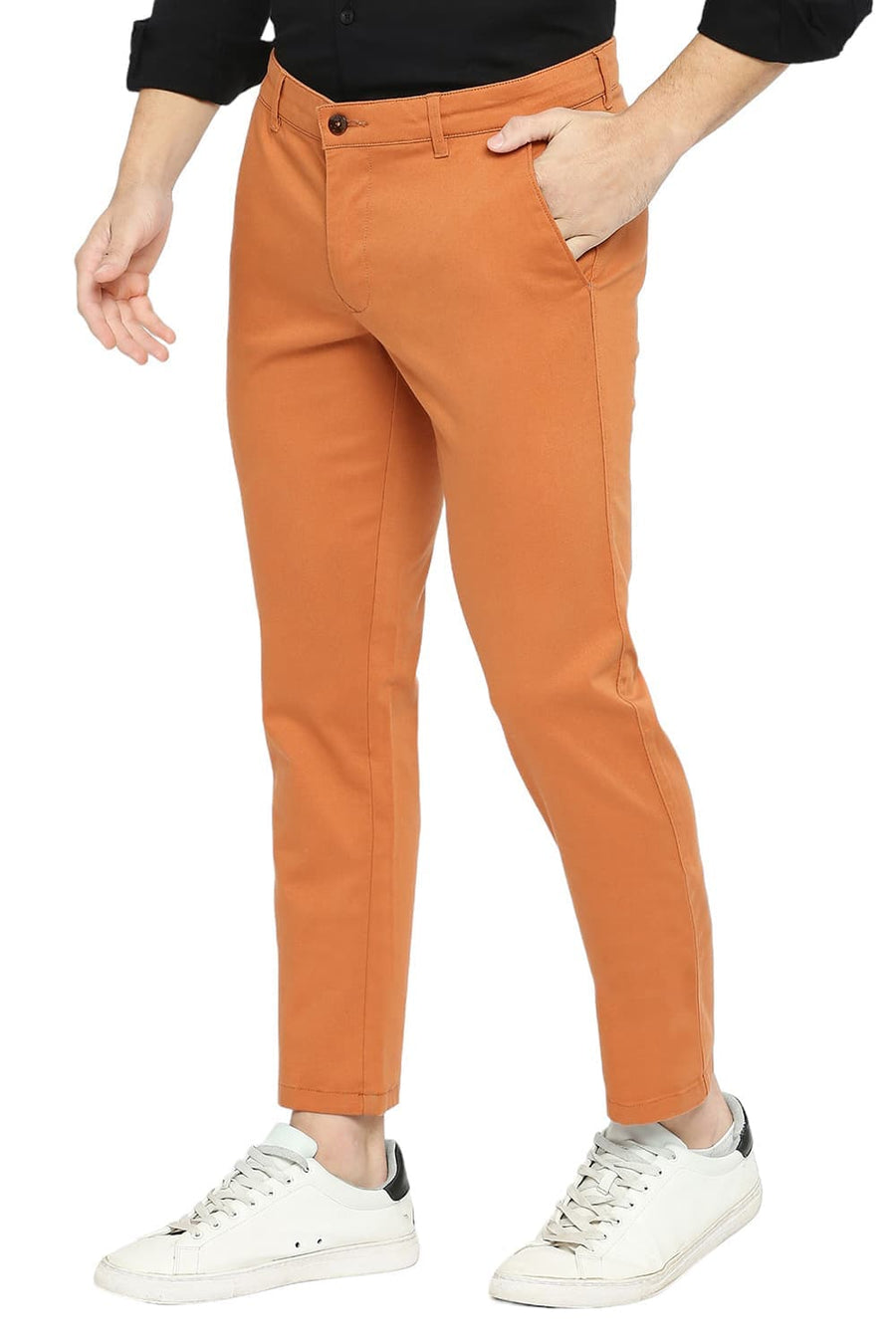 BASICS DRIFT FIT AMBER BROWN COTTON STRETCH DOBBY TROUSERS