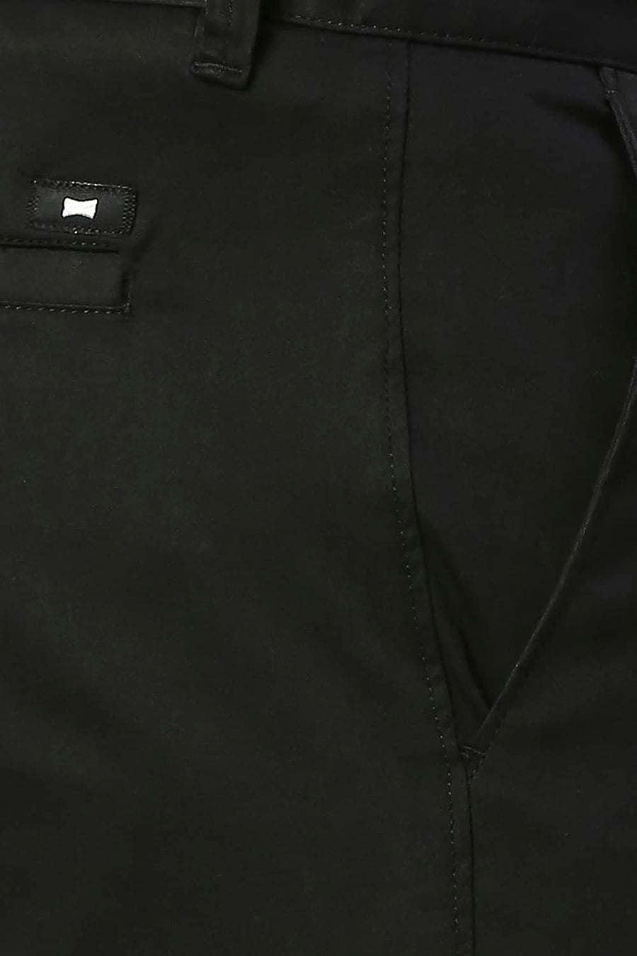 BASICS TAPERED FIT PHANTOM BLACK COTTON STRETCH TROUSERS