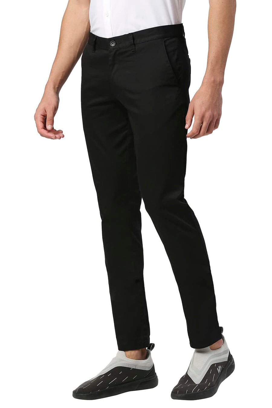 BASICS TAPERED FIT PHANTOM BLACK COTTON STRETCH TROUSERS