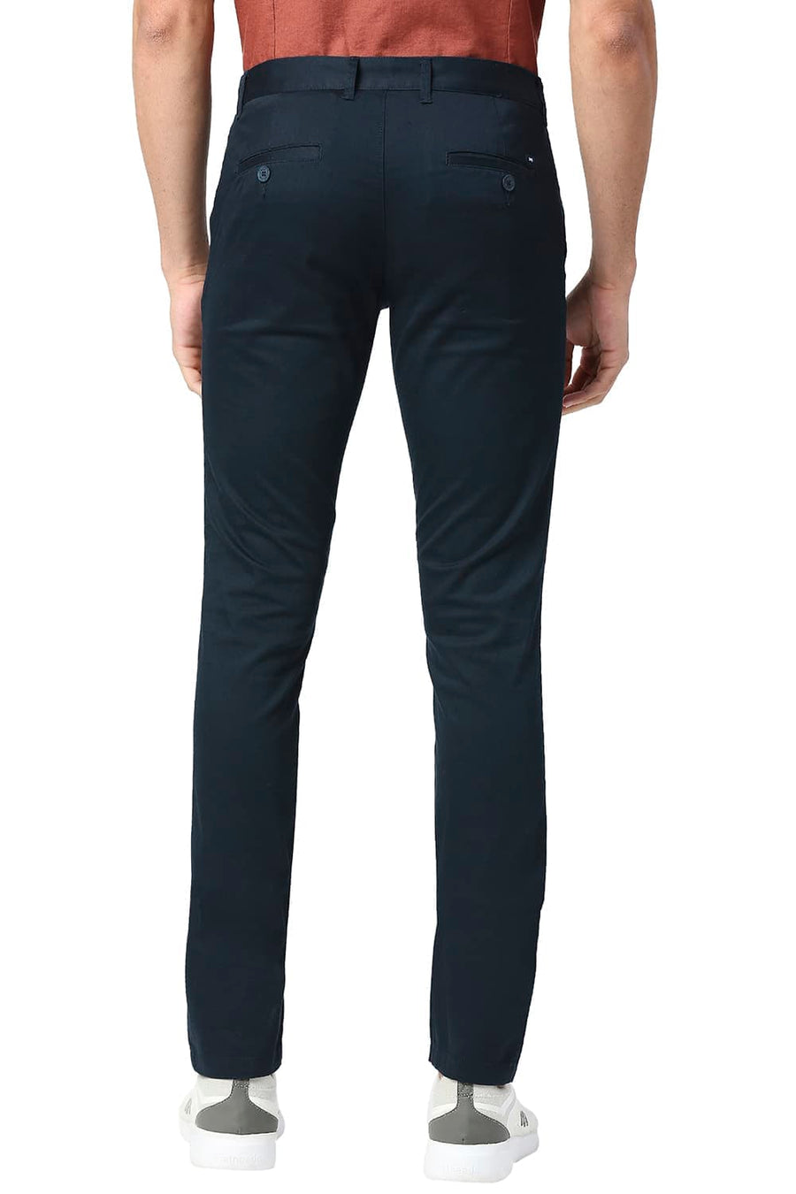 BASICS TAPERED FIT ANTHRACITE NAVY COTTON STRETCH TROUSERS
