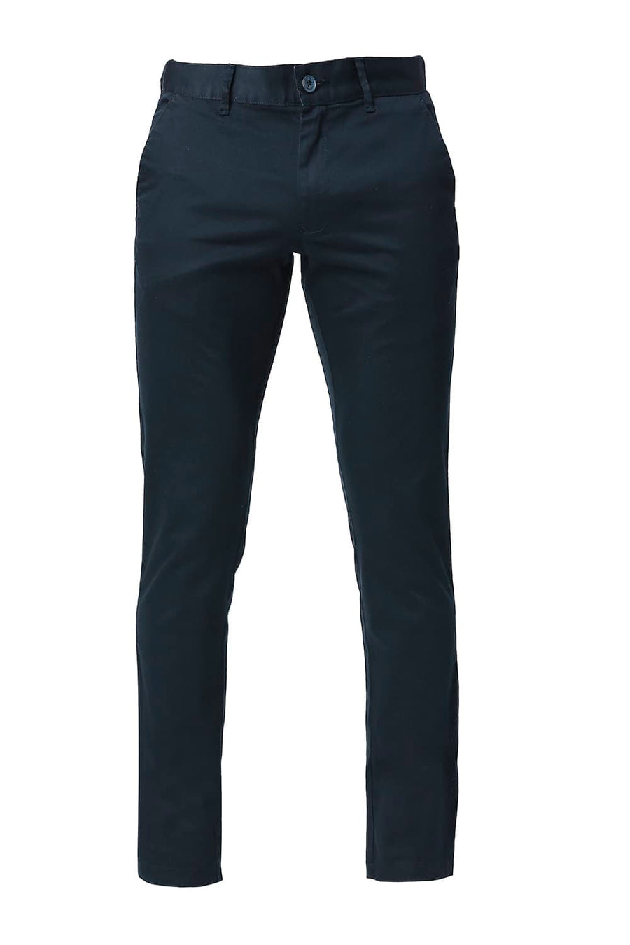 BASICS TAPERED FIT ANTHRACITE NAVY COTTON STRETCH TROUSERS
