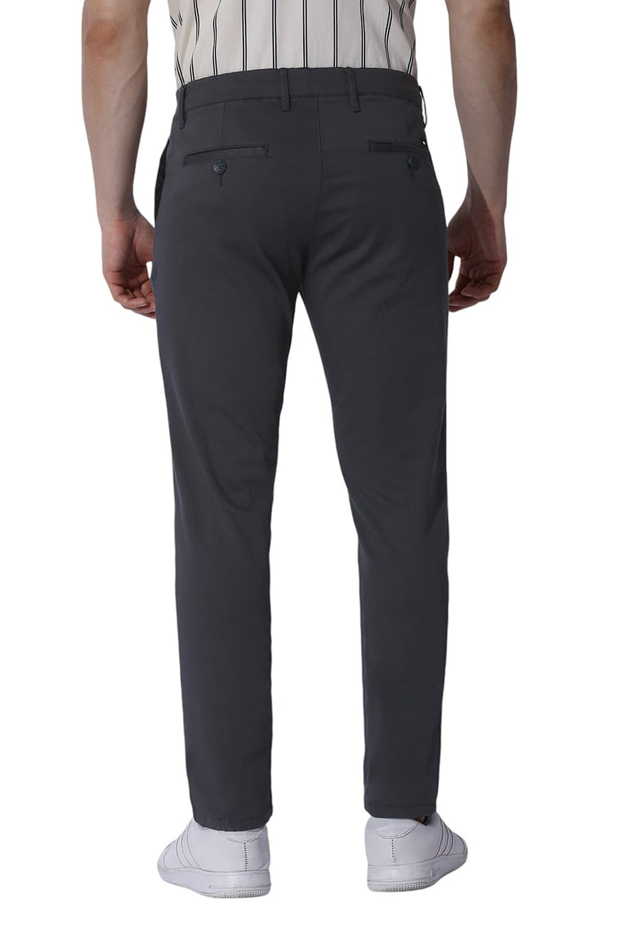BASICS TAPERED FIT EBONY GREY COTTON STRETCH TROUSERS
