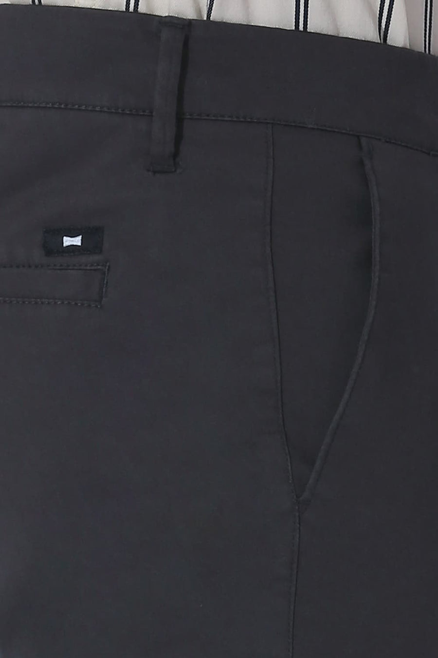 BASICS TAPERED FIT EBONY GREY COTTON STRETCH TROUSERS
