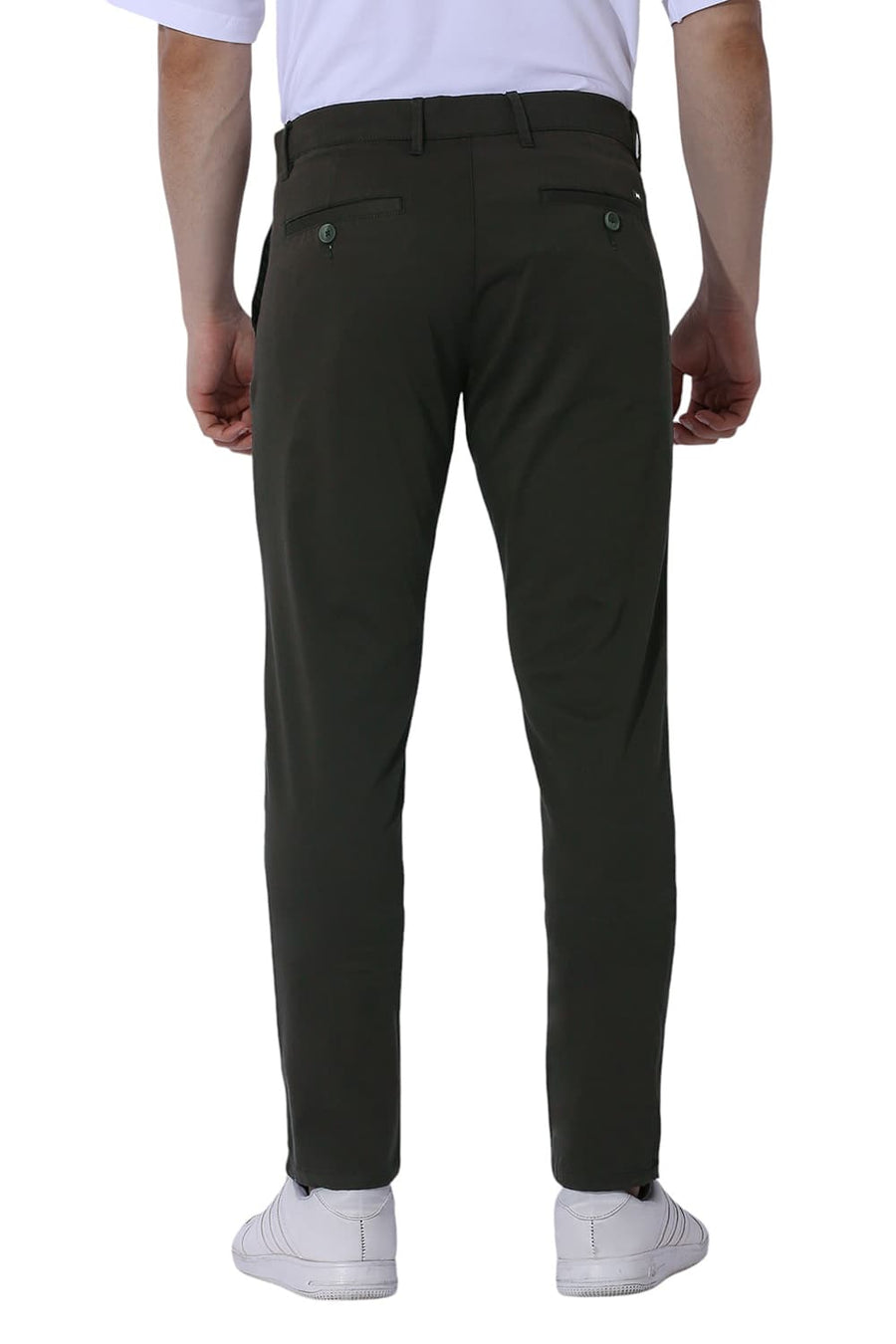 BASICS TAPERED FIT FOREST GREEN COTTON STRETCH TROUSERS