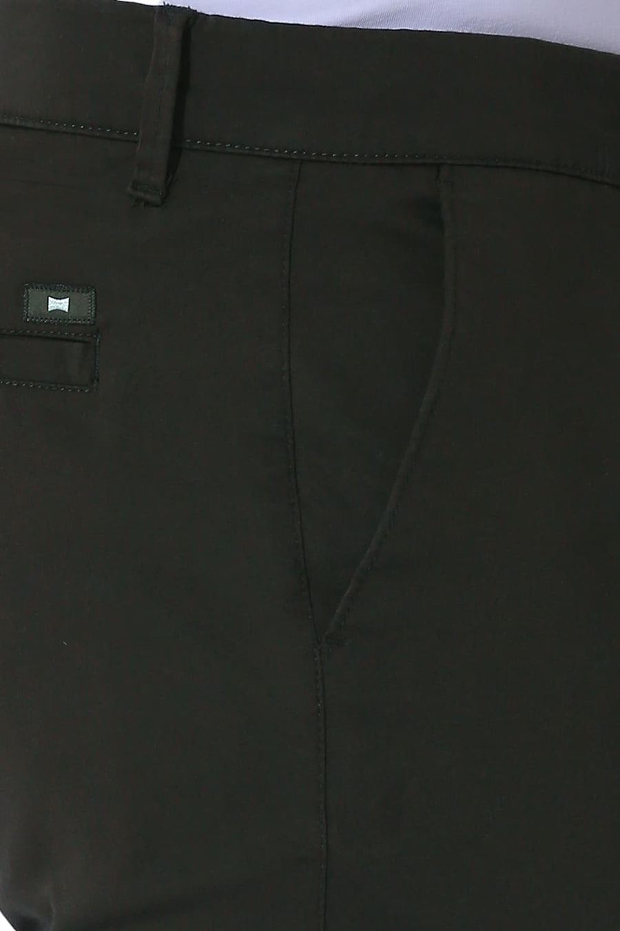 BASICS TAPERED FIT FOREST GREEN COTTON STRETCH TROUSERS