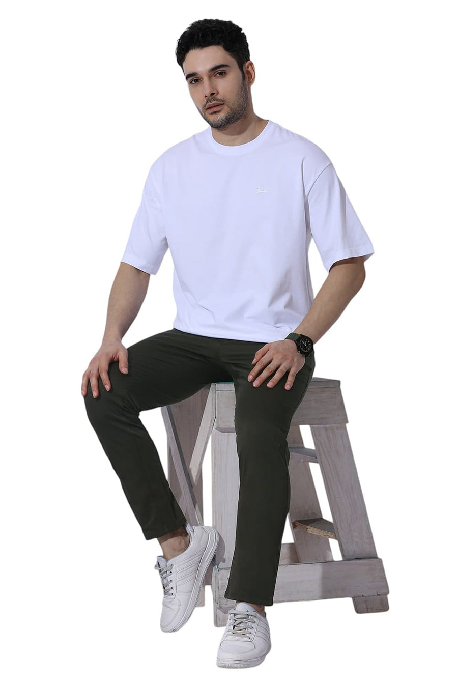 BASICS TAPERED FIT FOREST GREEN COTTON STRETCH TROUSERS