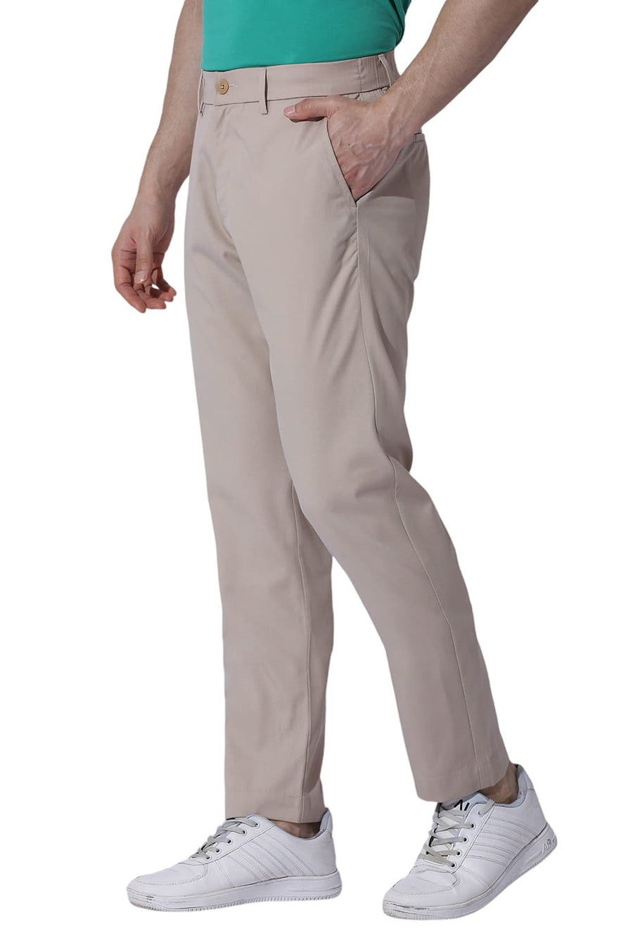 BASICS DRIFT FIT PEYOTE BEIGE CATIONIC POLYESTER VISCOSE TWILL TROUSERS