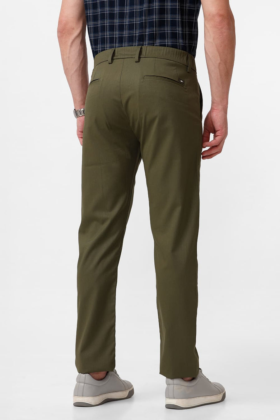 BASICS DRIFT FIT BEETELE OLIVE CATIONIC POLYESTER VISCOSE TWILL TROUSERS