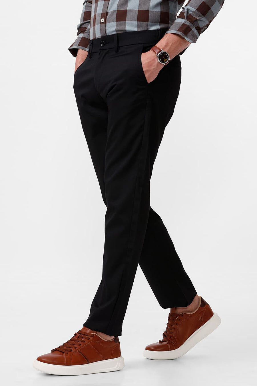 BASICS DRIFT FIT JET BLACK CATIONIC POLYESTER VISCOSE TWILL TROUSERS