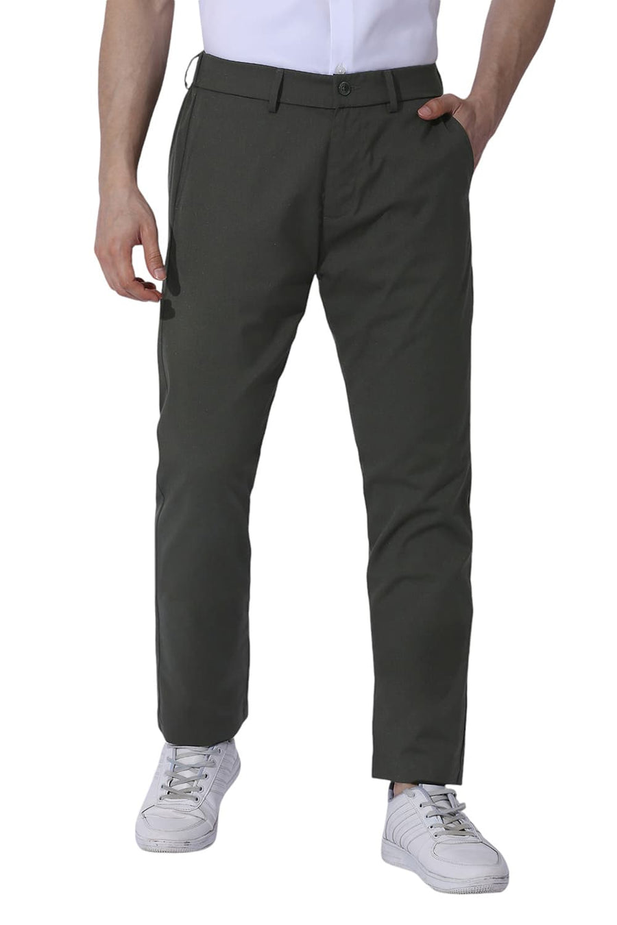 BASICS DRIFT FIT FOREST GREEN CATIONIC POLYESTER VISCOSE TWILL TROUSERS