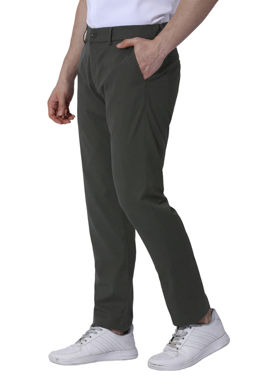 BASICS DRIFT FIT FOREST GREEN CATIONIC POLYESTER VISCOSE TWILL TROUSERS