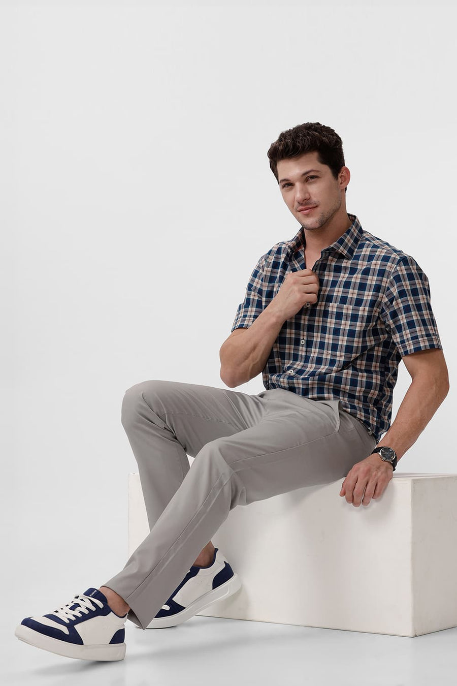 BASICS DRIFT FIT FLINT STONE CATIONIC POLYESTER VISCOSE TWILL TROUSERS
