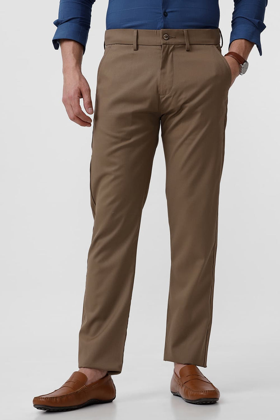 BASICS DRIFT FIT TEAK KHAKI CATIONIC POLYESTER VISCOSE TWILL TROUSERS