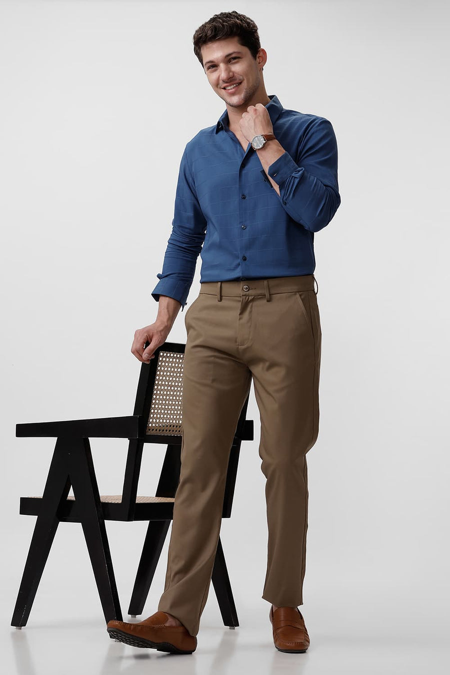 BASICS DRIFT FIT TEAK KHAKI CATIONIC POLYESTER VISCOSE TWILL TROUSERS