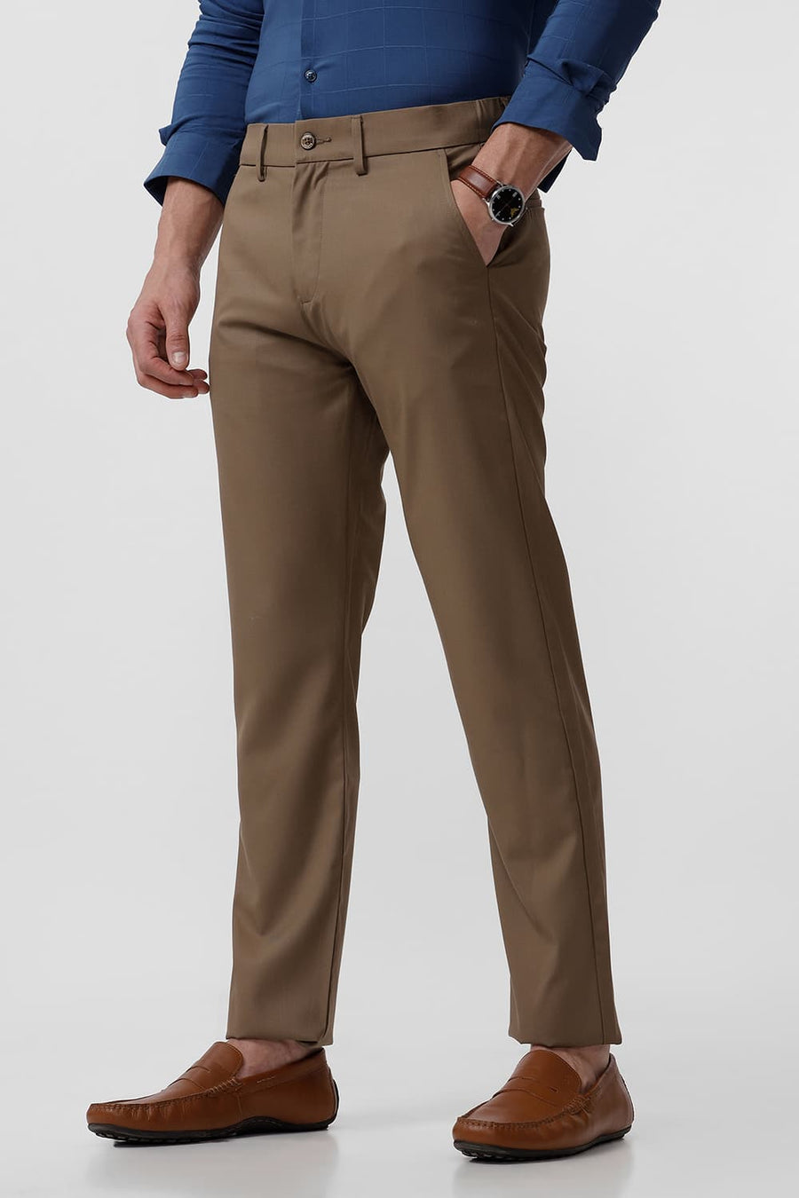 BASICS DRIFT FIT TEAK KHAKI CATIONIC POLYESTER VISCOSE TWILL TROUSERS