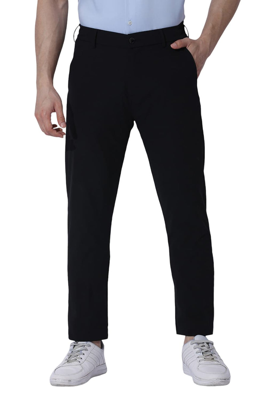 BASICS DRIFT FIT CAVIAR BLACK POLYESTER STRETCH TROUSERS